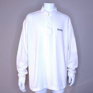 CHAPS RALPH LAUREN Vintage Long Sleeve Polo Shirt XL White Blue RUGBY Vtg 90s RL